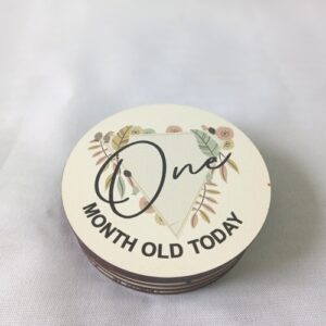 Custom printed baby milestone discs on 3mm MDF wood with a boho theme