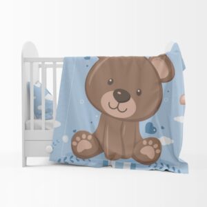 Custom printed cot comforter set with a bear for little boys