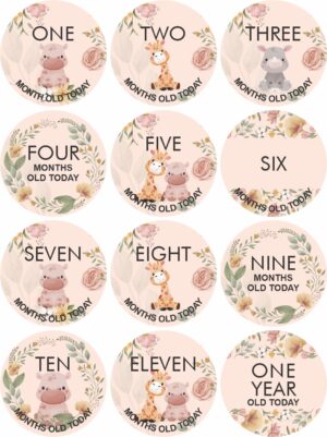 Custom printed baby milestone discs on 3mm MDF wood with cute animals