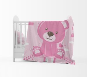 Custom printed cot comforter set with a bear for little girls