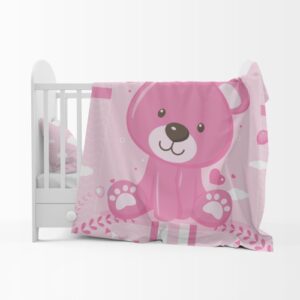 Custom printed cot comforter set with a bear for little girls