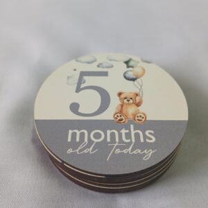 Custom printed baby milestones on 3mm MDF wood.